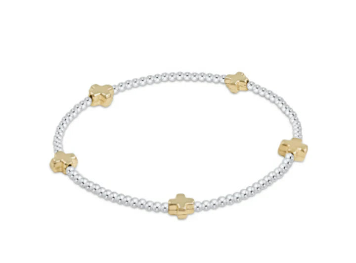 Signature Cross Small 2mm Mixed Metal Bracelet - Gold by enewton