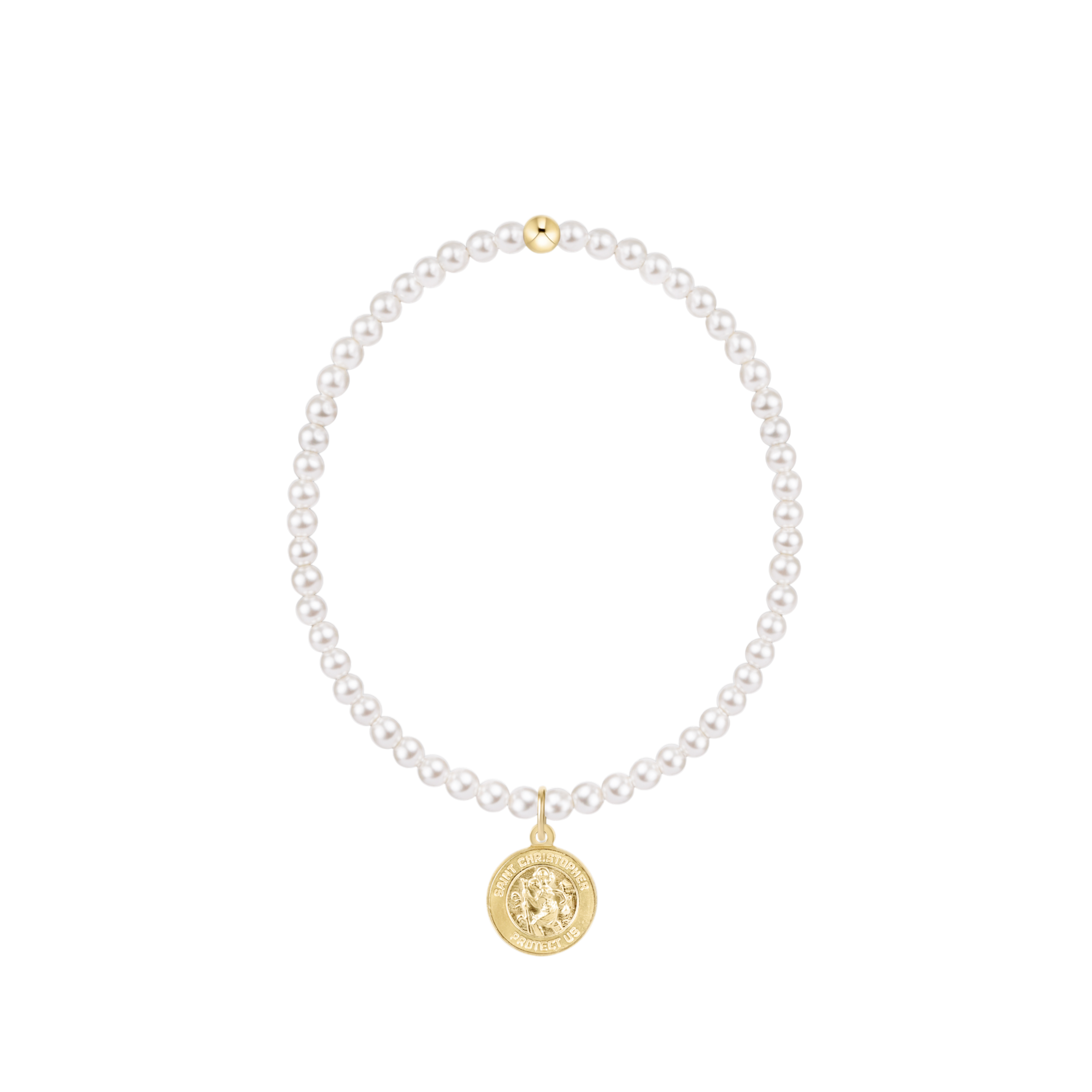 Classic Pearl 3mm Bracelet - Protection Gold Disc
