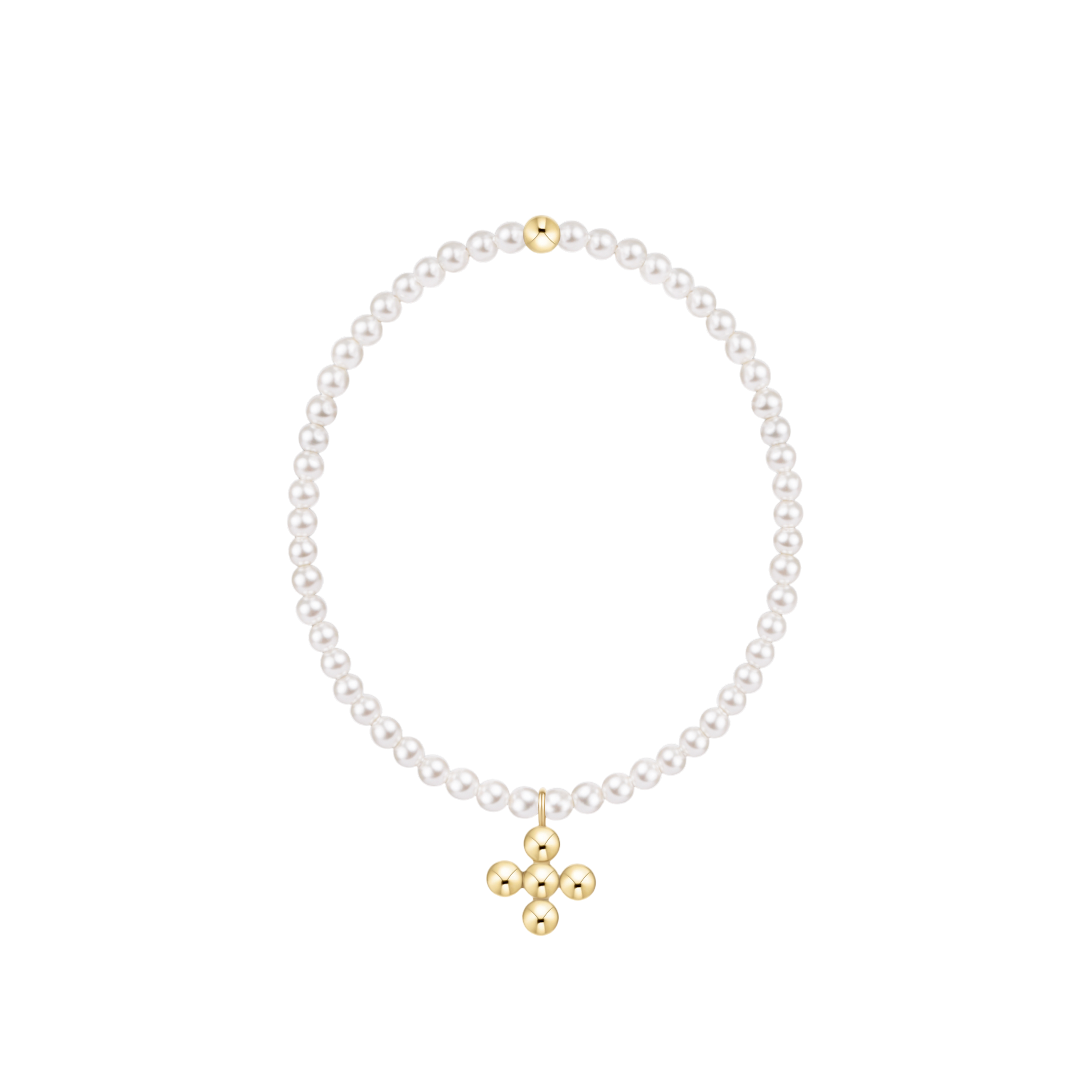 Classic Pearl 3mm Bracelet - Signature Cross 4mm Beaded Gold Charm
