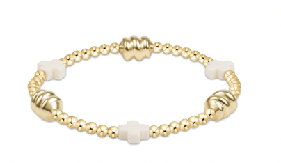 Signature Cross Off-White & Admire Gold 3mm Gold Bracelet- by enewton