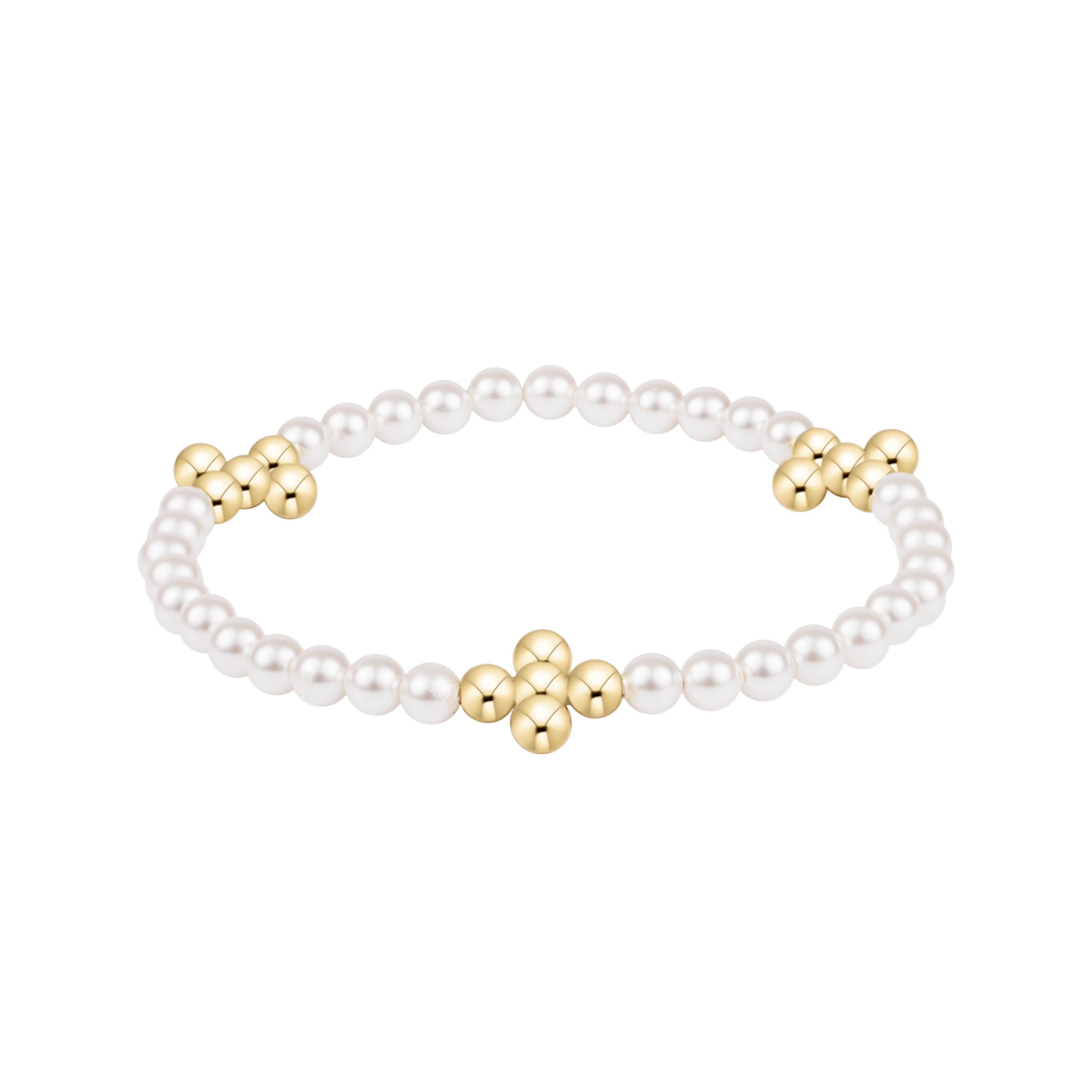 Beaded 4mm Gold Signature Cross 4mm Pearl Bracelet