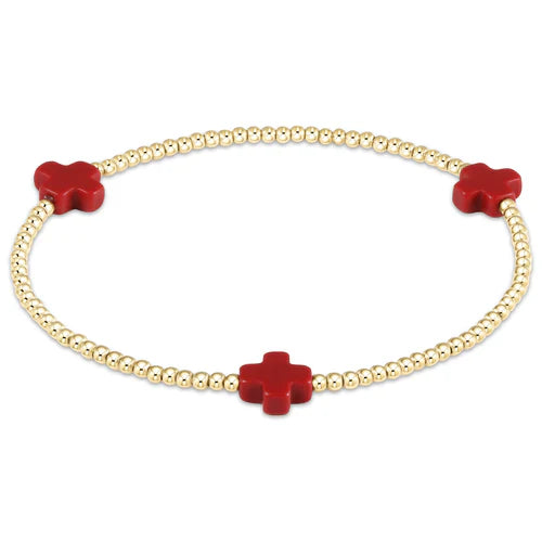 Signature Cross 2mm Gold Bracelet - Red by enewton