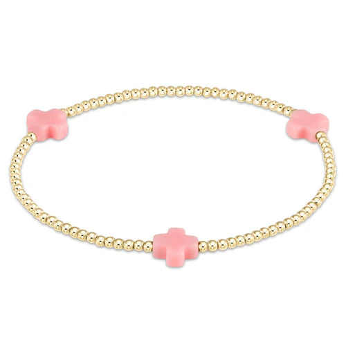 Signature Cross 2mm Gold Bracelet - Pink by enewton