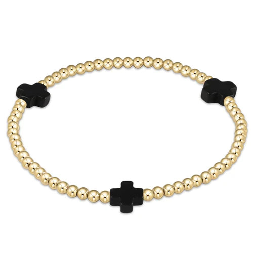 Extends Signature Cross 3mm Gold Bracelet - Onyx - onyx by enewton