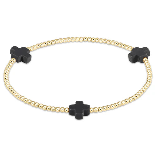 Signature Cross 2mm Gold Bracelet - Onyx by enewton