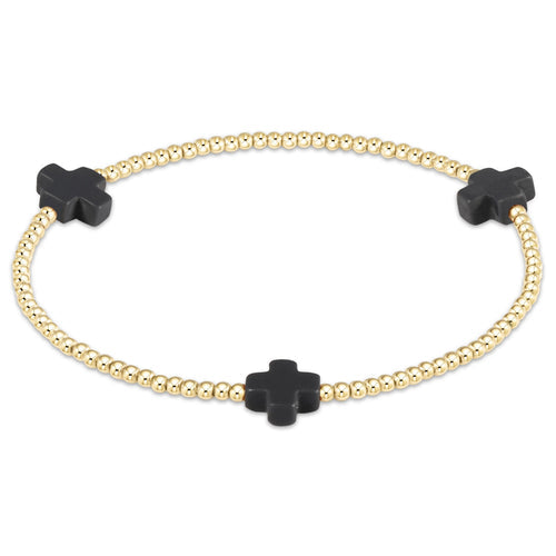 Signature Cross 2mm Gold Bracelet - Charcoal by enewton