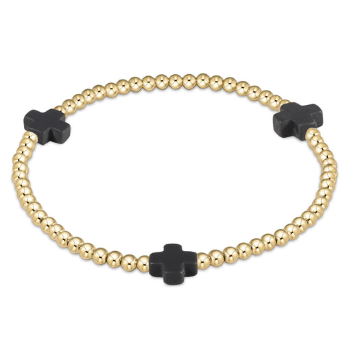Signature Cross 3mm Gold Bracelet - Charcoal by enewton