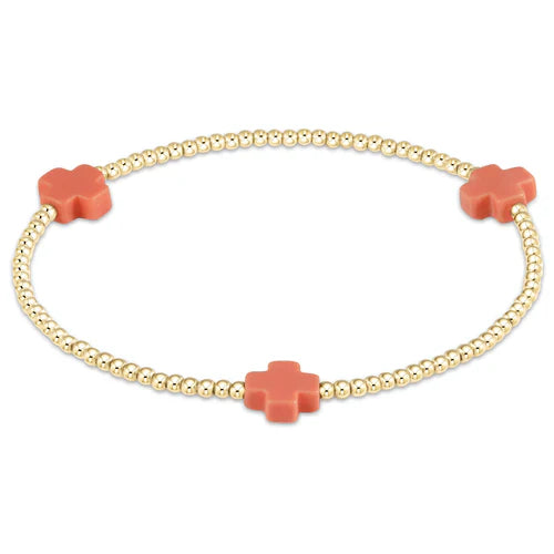 Signature Cross 2mm Gold Bracelet - Coral by enewton