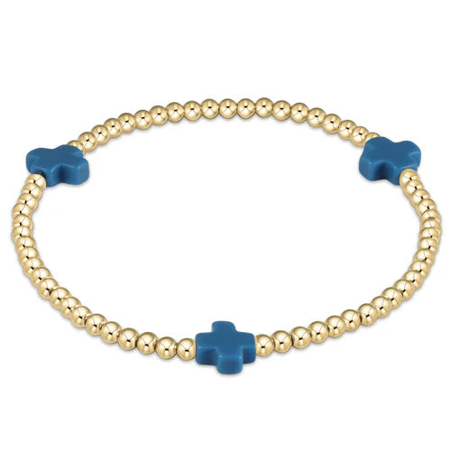 Signature Cross 3mm Gold Bracelet - Cobalt by enewton