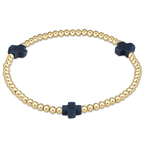 Signature Cross 3mm Gold Bracelet - Navy by enewton