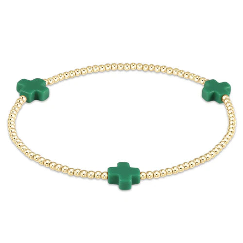 Signature Cross 2mm Gold Bracelet - Emerald by enewton