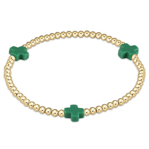 Signature Cross 3mm Gold Bracelet - emerald by enewton