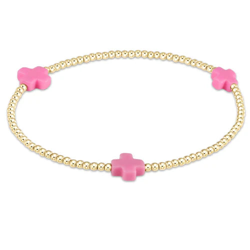 Signature Cross 2mm Gold Bracelet - Bright Pink by enewton