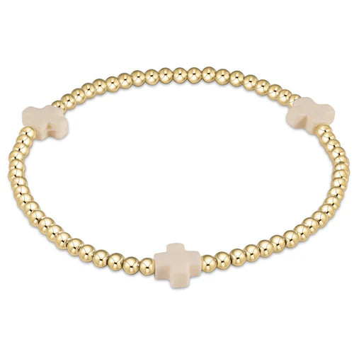 Extends Signature Cross 3mm Gold Bracelet - Off-White - off-white by enewton