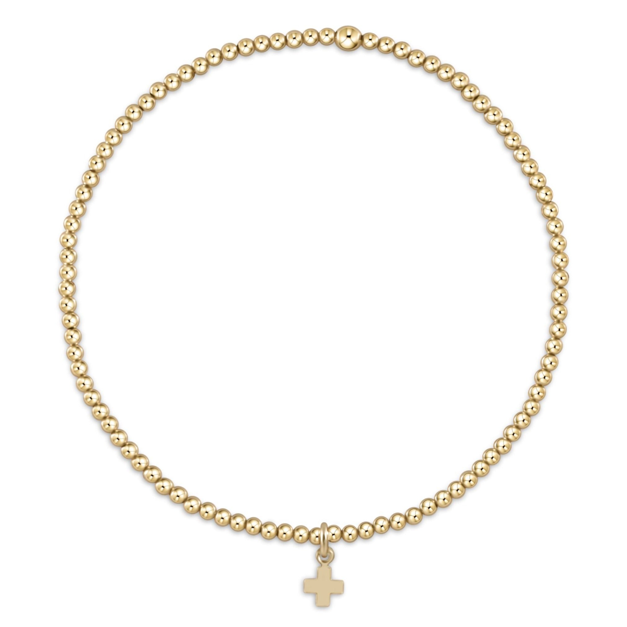 Classic Gold 2mm Bracelet - Signature Cross Small Gold Charm by enewton