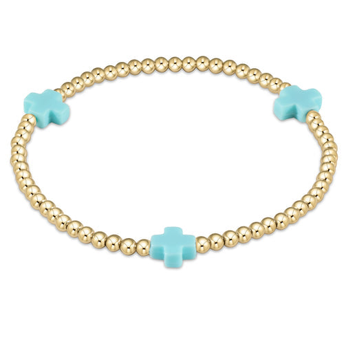 Signature Cross 3mm Gold Bracelet - Turquoise by enewton