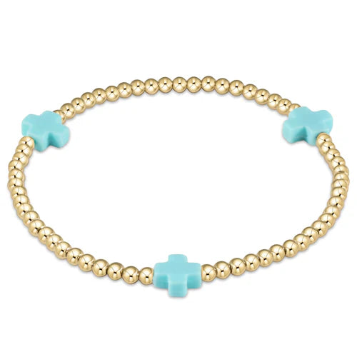 Extends Signature Cross 3mm Gold Bracelet - Turquoise by enewton