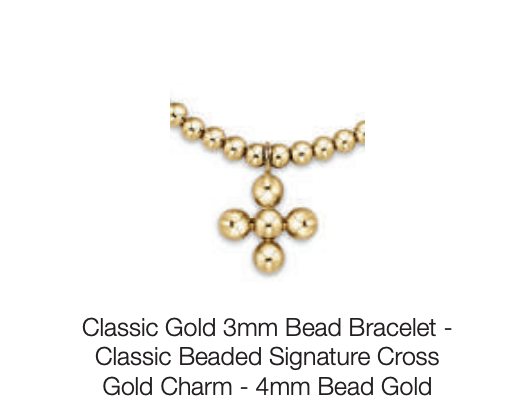 Classic Gold 3mm Bracelet - Signature Cross 4mm Beaded Gold Charm by enewton