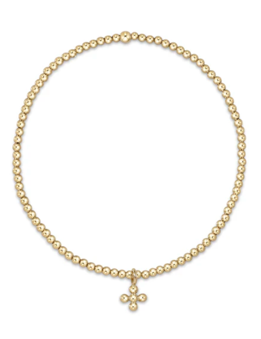 Classic Gold 2mm Bracelet - Beaded Signature Cross Small Gold Charm by enewton
