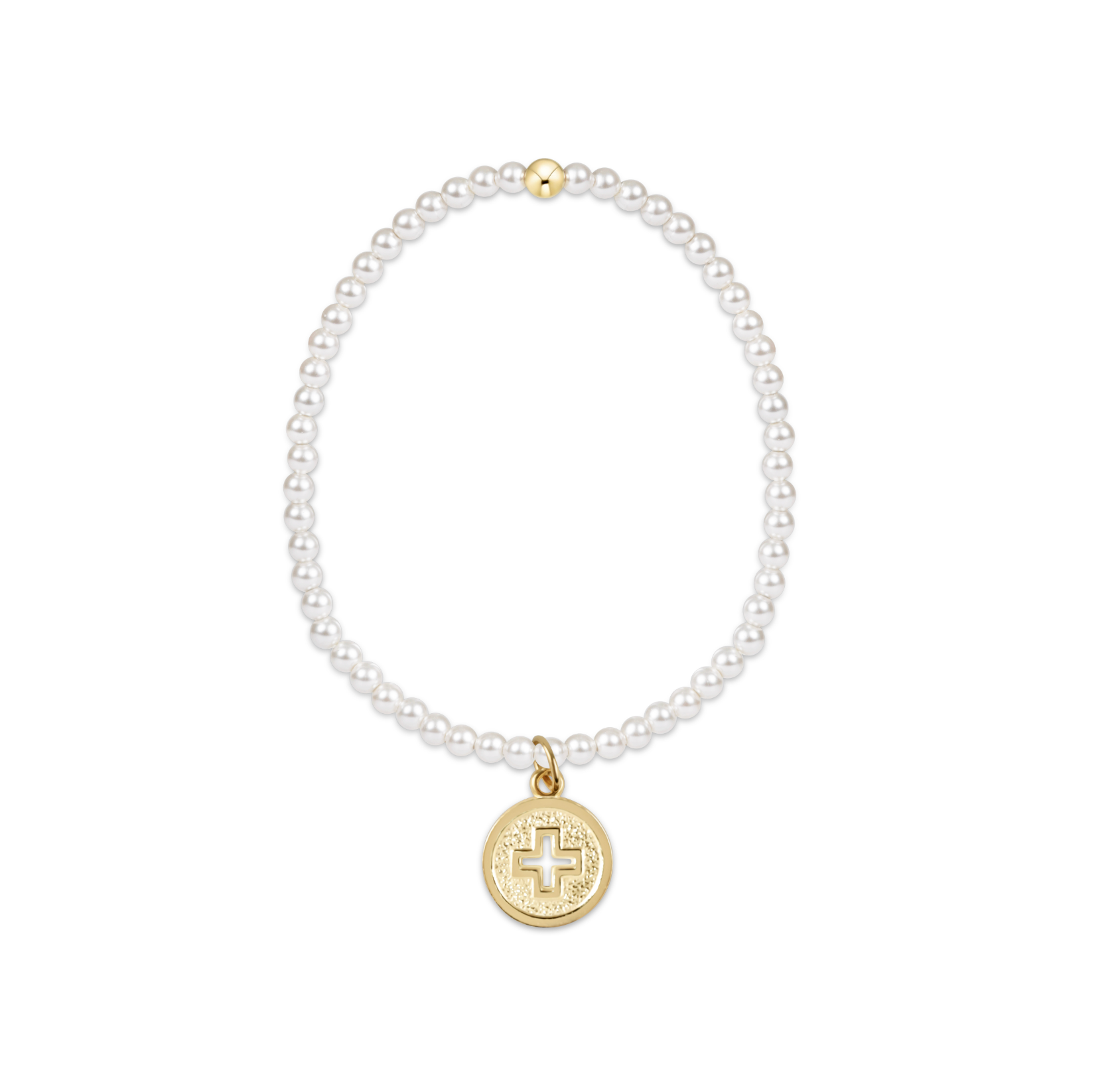 Extends Classic Pearl 3mm Bracelet - Signature Cross Gold Disc by enewton