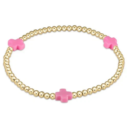 Extends Signature Cross 3mm Gold Bracelet - Bright Pink by enewton